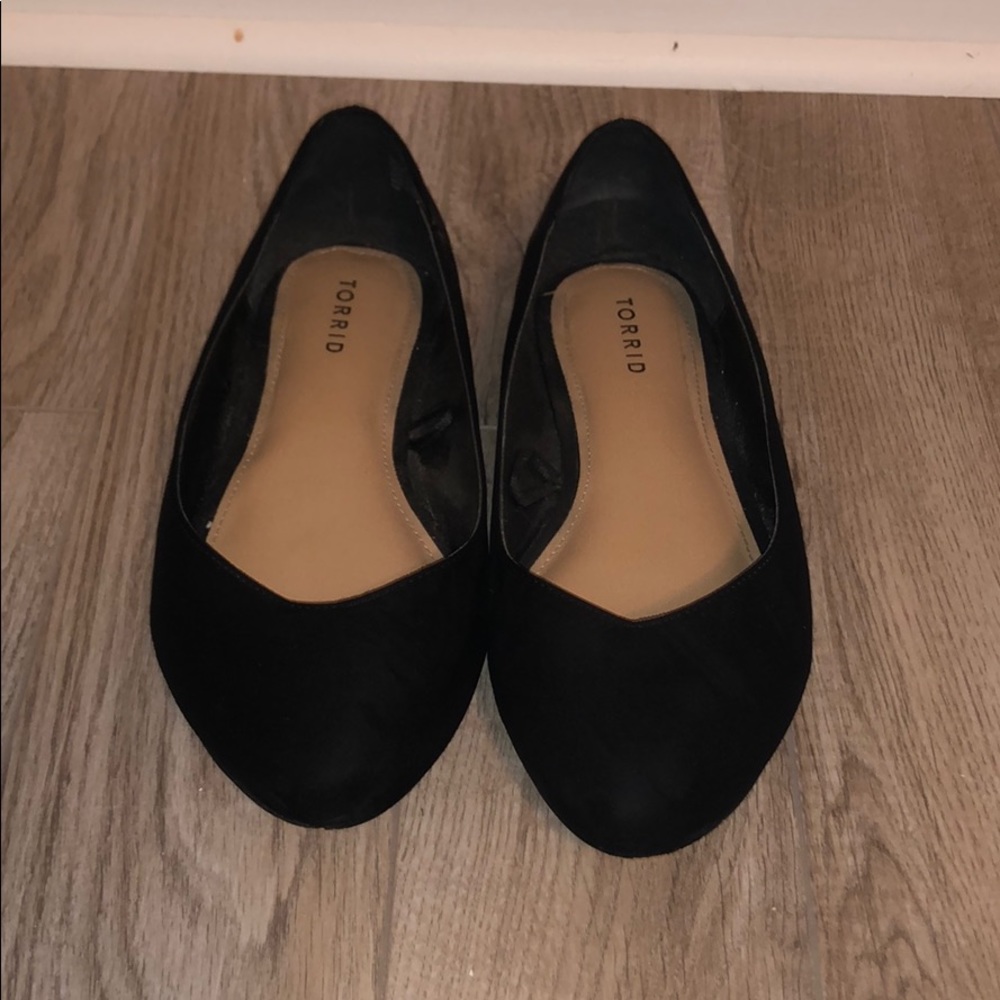 Torrid, black suede ballet flats.